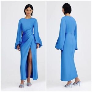 NWT Significant Other Lara Blue Satin Long Sleeve Maxi Dress Size 4